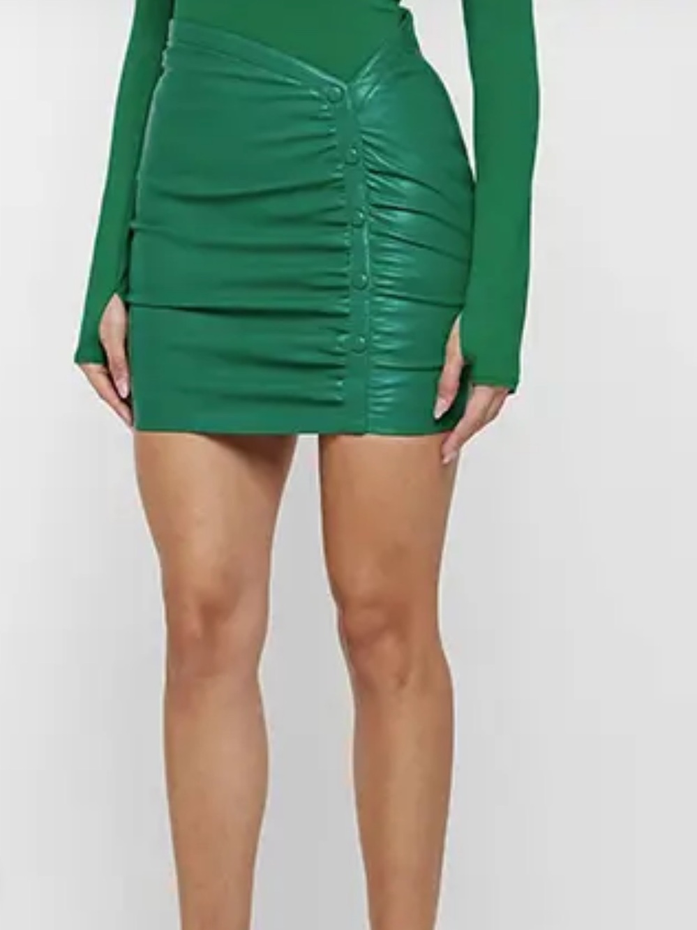 Maniere De Voir Emerald Green Ruched Button Mini Skirt